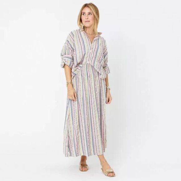 Kerri Rosenthal Martin Stripe Midi Skirt Printed Smocked Pull-on Cotton S 270843